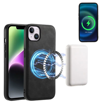 DENIOR A11 For iPhone 13 / 14 Magnetic Case Retro Leather Coated PC+TPU Anti-Scratch Cover