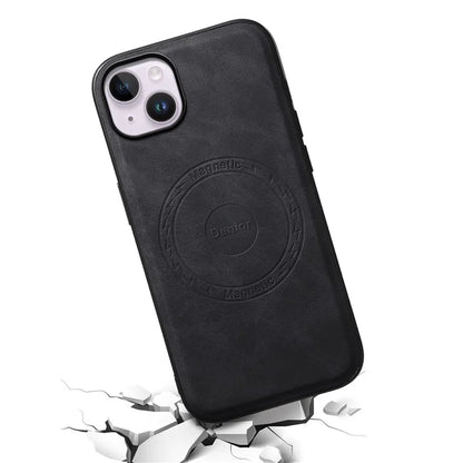 DENIOR A11 For iPhone 13 / 14 Magnetic Case Retro Leather Coated PC+TPU Anti-Scratch Cover