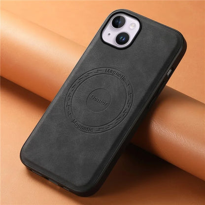 DENIOR A11 For iPhone 13 / 14 Magnetic Case Retro Leather Coated PC+TPU Anti-Scratch Cover