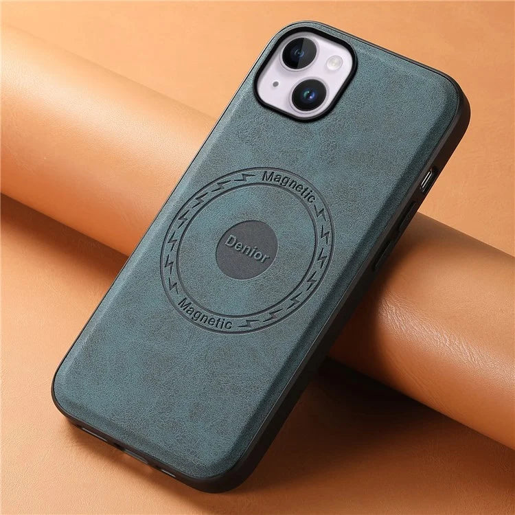 DENIOR A11 For iPhone 13 / 14 Magnetic Case Retro Leather Coated PC+TPU Anti-Scratch Cover