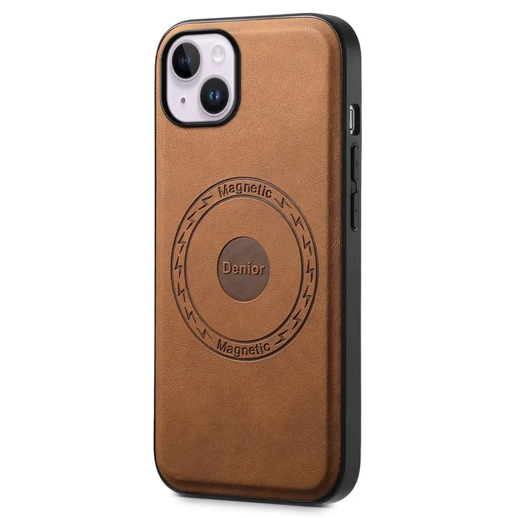 DENIOR A11 For iPhone 13 / 14 Magnetic Case Retro Leather Coated PC+TPU Anti-Scratch Cover