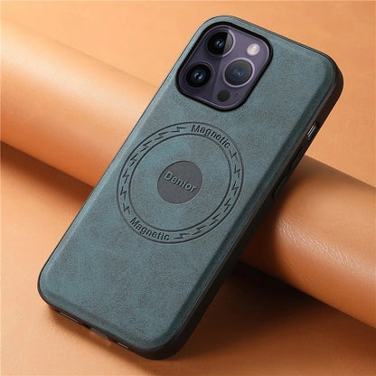 DENIOR A11 For iPhone 14 Pro Max Magnetic Case Retro Leather+ PC+TPU Protective Phone Cover