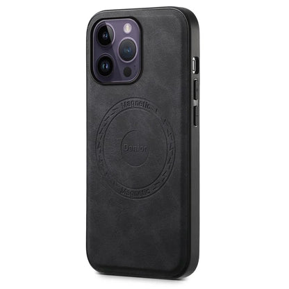 DENIOR A11 For iPhone 14 Pro Max Magnetic Case Retro Leather+ PC+TPU Protective Phone Cover