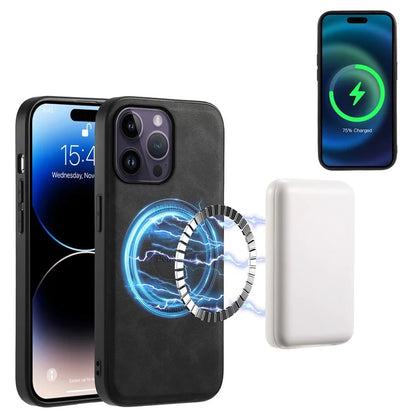 DENIOR A11 For iPhone 14 Pro Max Magnetic Case Retro Leather+ PC+TPU Protective Phone Cover
