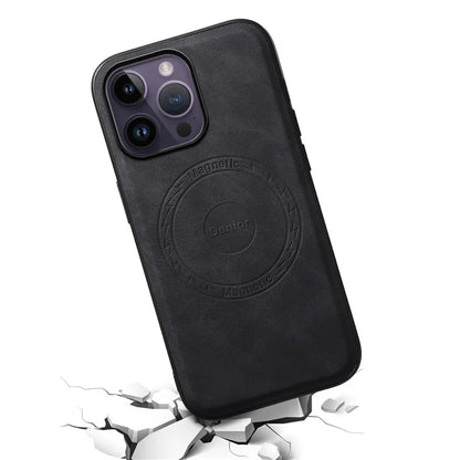 DENIOR A11 For iPhone 14 Pro Max Magnetic Case Retro Leather+ PC+TPU Protective Phone Cover