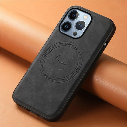 DENIOR A11 For iPhone 13 Pro Case Retro Leather+ PC+TPU Magnetic Phone Cover