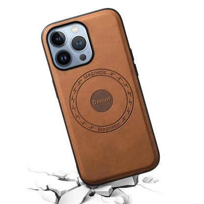 DENIOR A11 For iPhone 13 Pro Case Retro Leather+ PC+TPU Magnetic Phone Cover