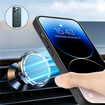 DENIOR A11 For iPhone 13 Pro Case Retro Leather+ PC+TPU Magnetic Phone Cover