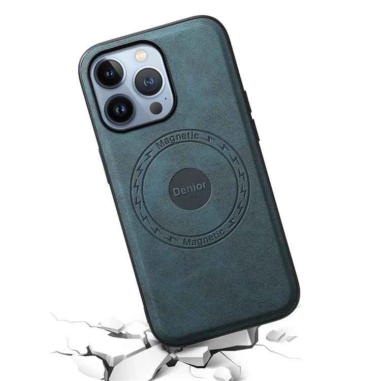 DENIOR A11 For iPhone 13 Pro Case Retro Leather+ PC+TPU Magnetic Phone Cover