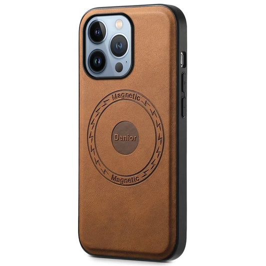 DENIOR A11 For iPhone 13 Pro Max Magnetic Case Leather+PC+TPU Retro Phone Cover