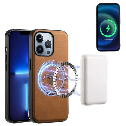 DENIOR A11 For iPhone 13 Pro Max Magnetic Case Leather+PC+TPU Retro Phone Cover