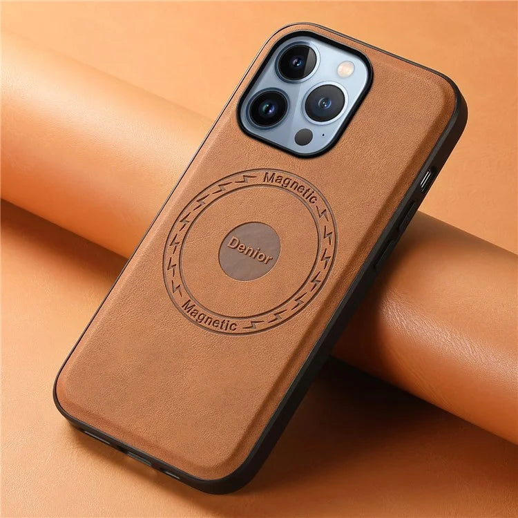 DENIOR A11 For iPhone 13 Pro Max Magnetic Case Leather+PC+TPU Retro Phone Cover