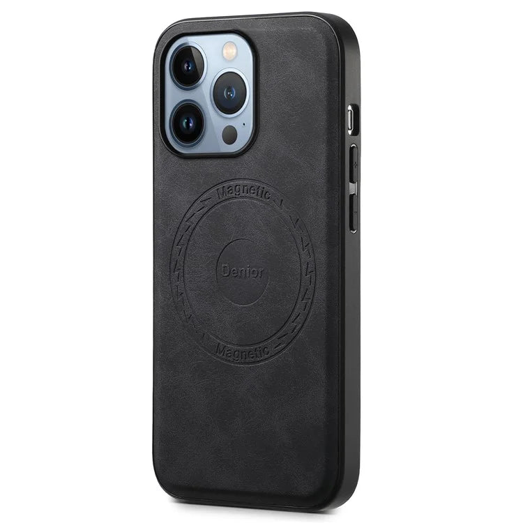 DENIOR A11 For iPhone 13 Pro Max Magnetic Case Leather+PC+TPU Retro Phone Cover