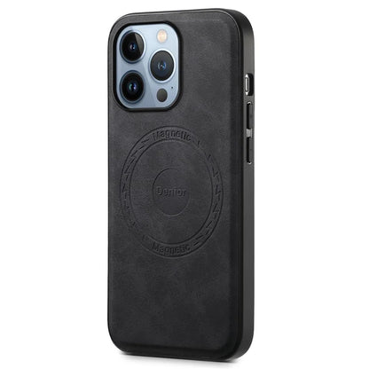 DENIOR A11 For iPhone 13 Pro Max Magnetic Case Leather+PC+TPU Retro Phone Cover