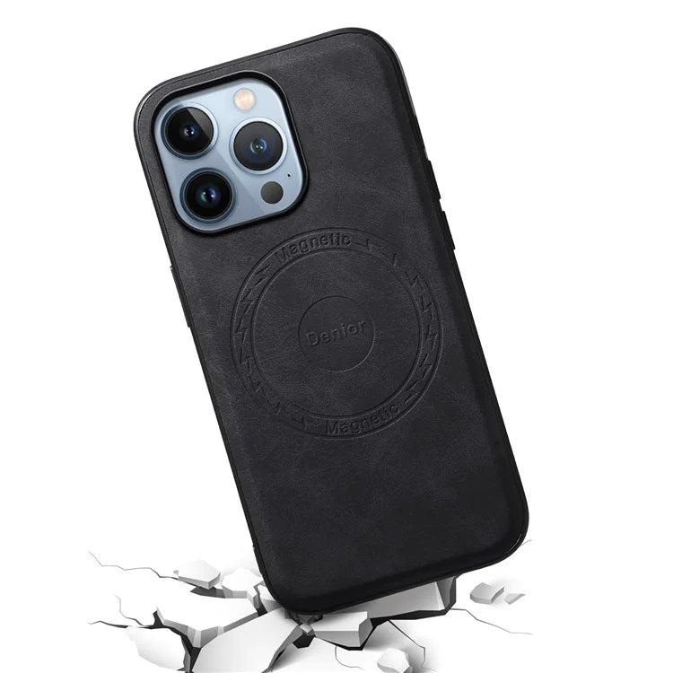 DENIOR A11 For iPhone 13 Pro Max Magnetic Case Leather+PC+TPU Retro Phone Cover