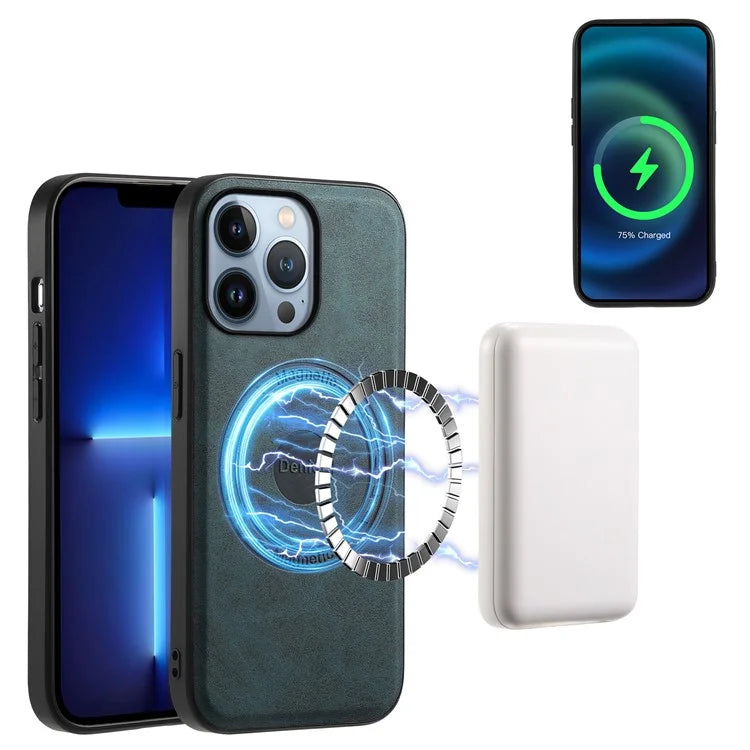 DENIOR A11 For iPhone 13 Pro Max Magnetic Case Leather+PC+TPU Retro Phone Cover