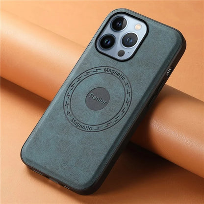 DENIOR A11 For iPhone 13 Pro Max Magnetic Case Leather+PC+TPU Retro Phone Cover