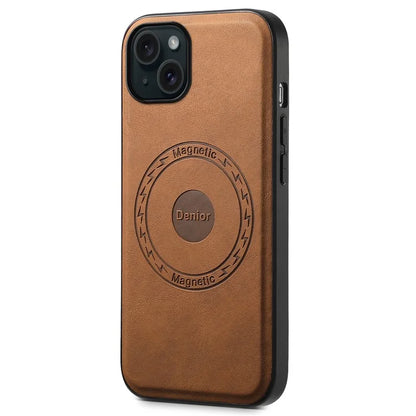 DENIOR A11 For iPhone 15 Plus Case Compatible with MagSafe Leather Coated PC+TPU Phone Cover