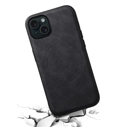 DENIOR A11 For iPhone 15 Plus Case Compatible with MagSafe Leather Coated PC+TPU Phone Cover