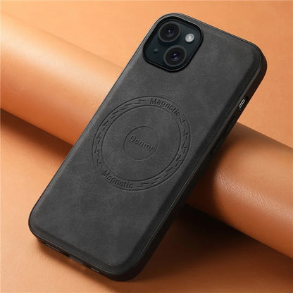 DENIOR A11 For iPhone 15 Plus Case Compatible with MagSafe Leather Coated PC+TPU Phone Cover