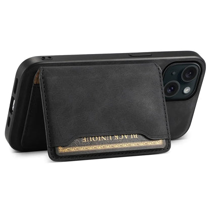 DENIOR D13 For iPhone 15 Case PC+TPU+PU Leather Phone Cover with Detachable Magnetic Card Holder
