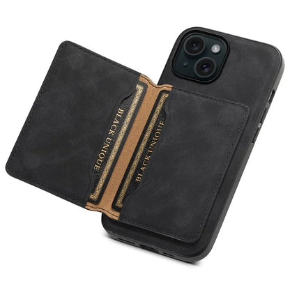 DENIOR D13 For iPhone 15 Case PC+TPU+PU Leather Phone Cover with Detachable Magnetic Card Holder