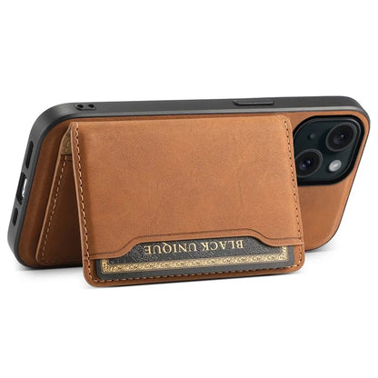 DENIOR D13 For iPhone 15 Case PC+TPU+PU Leather Phone Cover with Detachable Magnetic Card Holder