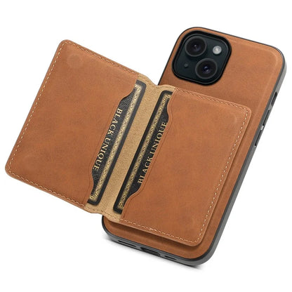 DENIOR D13 For iPhone 15 Case PC+TPU+PU Leather Phone Cover with Detachable Magnetic Card Holder