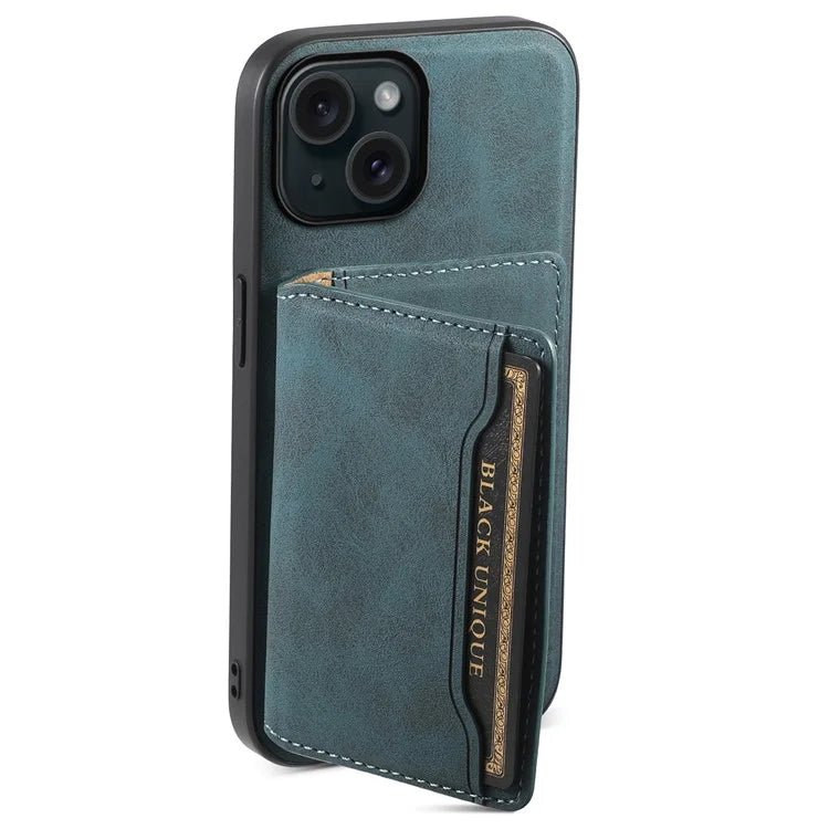 DENIOR D13 For iPhone 15 Case PC+TPU+PU Leather Phone Cover with Detachable Magnetic Card Holder