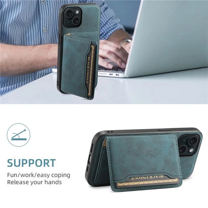 DENIOR D13 For iPhone 15 Case PC+TPU+PU Leather Phone Cover with Detachable Magnetic Card Holder