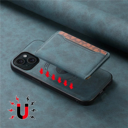 DENIOR D13 For iPhone 15 Case PC+TPU+PU Leather Phone Cover with Detachable Magnetic Card Holder