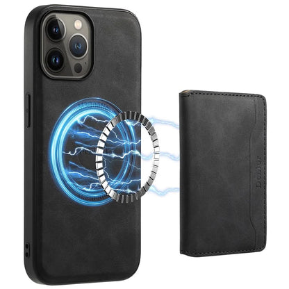 DENIOR D13 For iPhone 13 Pro Max 6.7 inch Case Magnetic Leather+TPU+PC Phone Cover with Card Bag