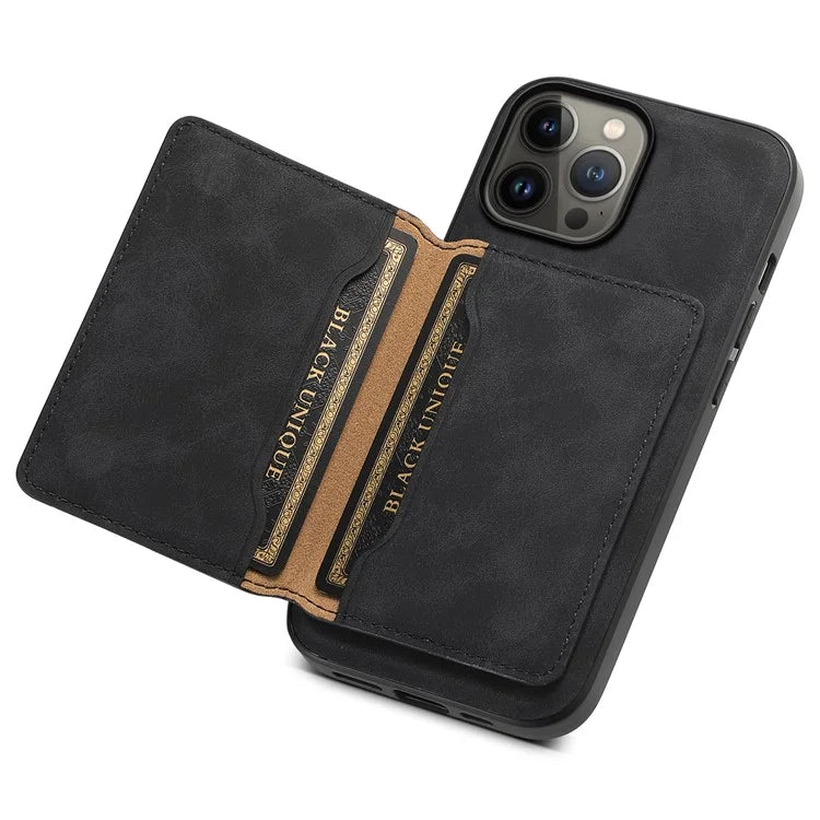 DENIOR D13 For iPhone 13 Pro Max 6.7 inch Case Magnetic Leather+TPU+PC Phone Cover with Card Bag
