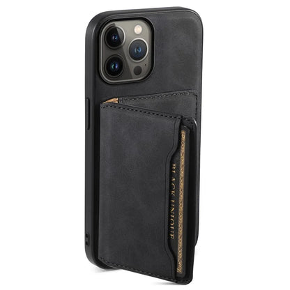 DENIOR D13 For iPhone 13 Pro Max 6.7 inch Case Magnetic Leather+TPU+PC Phone Cover with Card Bag