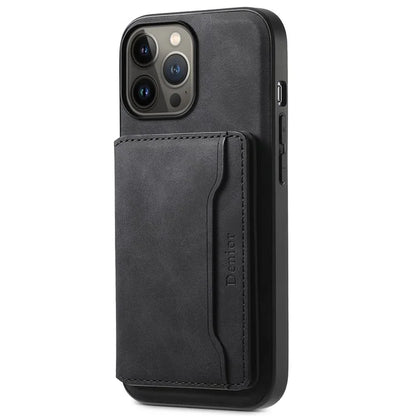 DENIOR D13 For iPhone 13 Pro Max 6.7 inch Case Magnetic Leather+TPU+PC Phone Cover with Card Bag