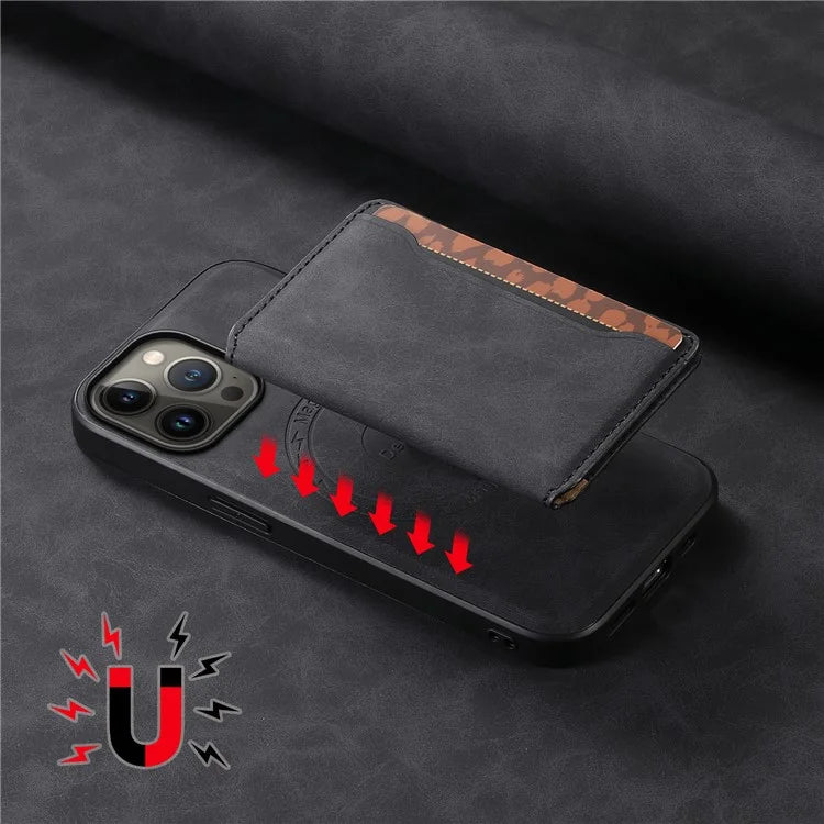 DENIOR D13 For iPhone 13 Pro Max 6.7 inch Case Magnetic Leather+TPU+PC Phone Cover with Card Bag