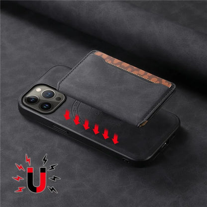 DENIOR D13 For iPhone 13 Pro Max 6.7 inch Case Magnetic Leather+TPU+PC Phone Cover with Card Bag