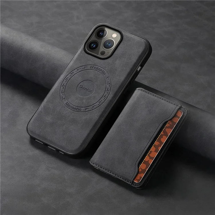 DENIOR D13 For iPhone 13 Pro Max 6.7 inch Case Magnetic Leather+TPU+PC Phone Cover with Card Bag