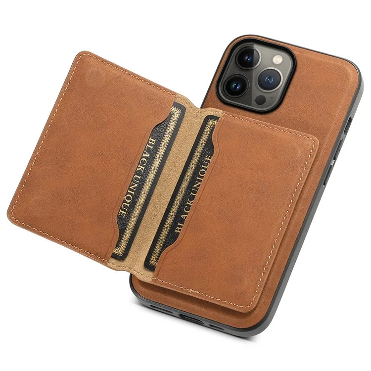 DENIOR D13 For iPhone 13 Pro Max 6.7 inch Case Magnetic Leather+TPU+PC Phone Cover with Card Bag