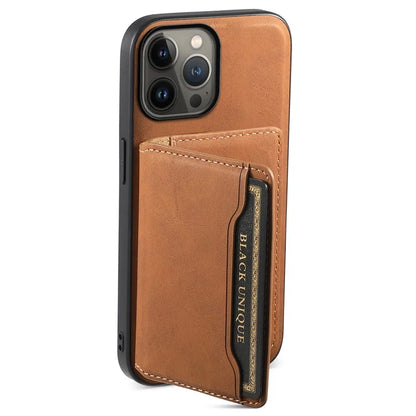 DENIOR D13 For iPhone 13 Pro Max 6.7 inch Case Magnetic Leather+TPU+PC Phone Cover with Card Bag