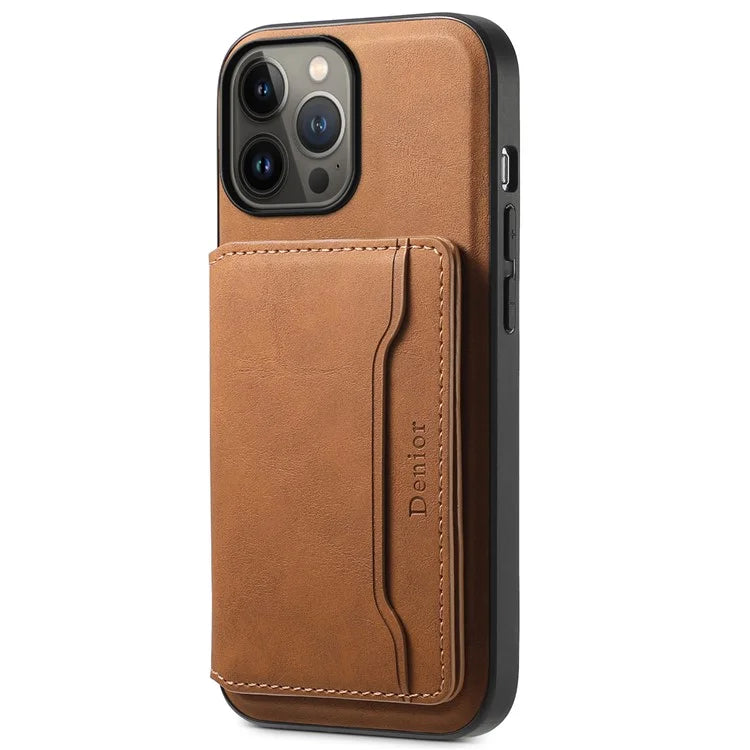 DENIOR D13 For iPhone 13 Pro Max 6.7 inch Case Magnetic Leather+TPU+PC Phone Cover with Card Bag