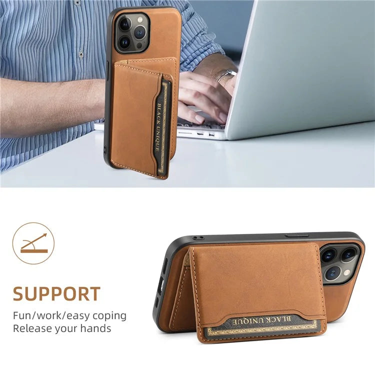 DENIOR D13 For iPhone 13 Pro Max 6.7 inch Case Magnetic Leather+TPU+PC Phone Cover with Card Bag
