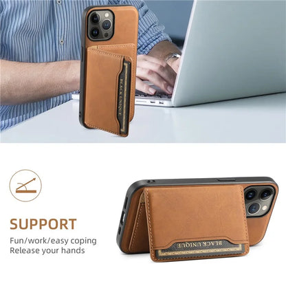 DENIOR D13 For iPhone 13 Pro Max 6.7 inch Case Magnetic Leather+TPU+PC Phone Cover with Card Bag