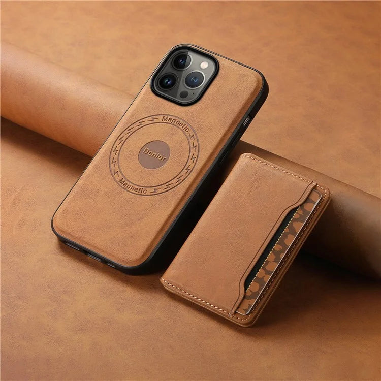 DENIOR D13 For iPhone 13 Pro Max 6.7 inch Case Magnetic Leather+TPU+PC Phone Cover with Card Bag