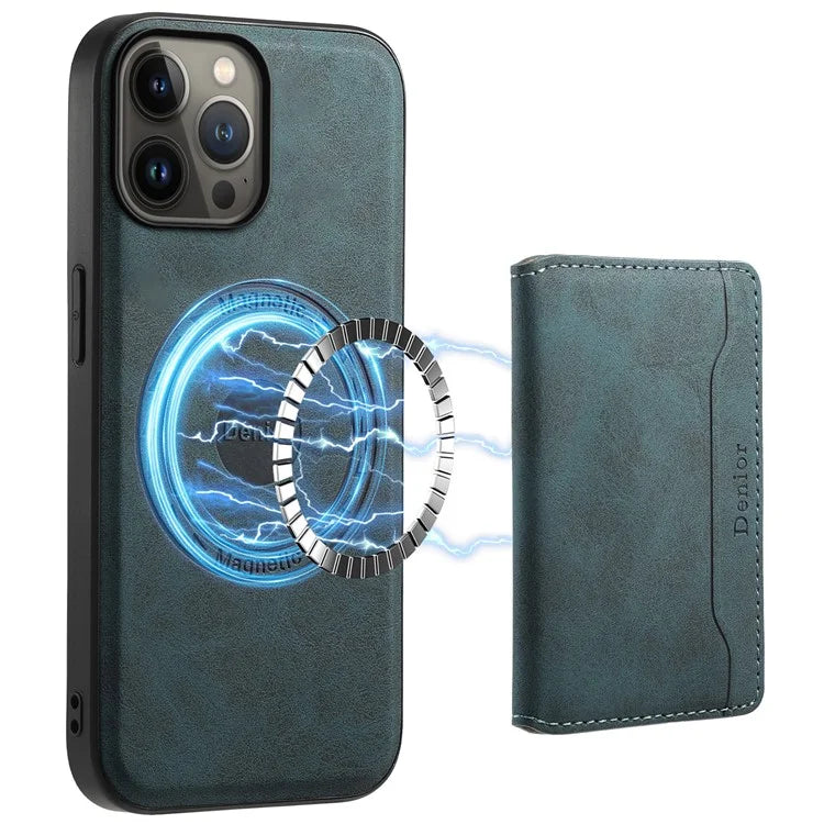 DENIOR D13 For iPhone 13 Pro Max 6.7 inch Case Magnetic Leather+TPU+PC Phone Cover with Card Bag