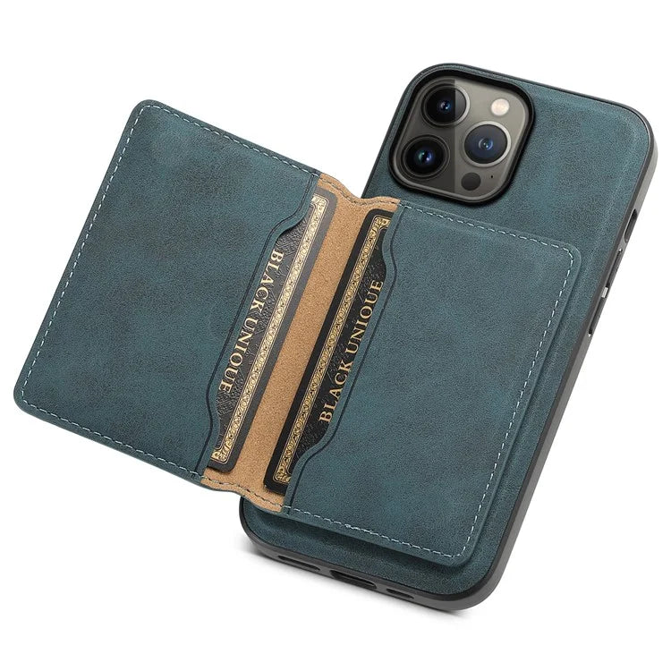 DENIOR D13 For iPhone 13 Pro Max 6.7 inch Case Magnetic Leather+TPU+PC Phone Cover with Card Bag