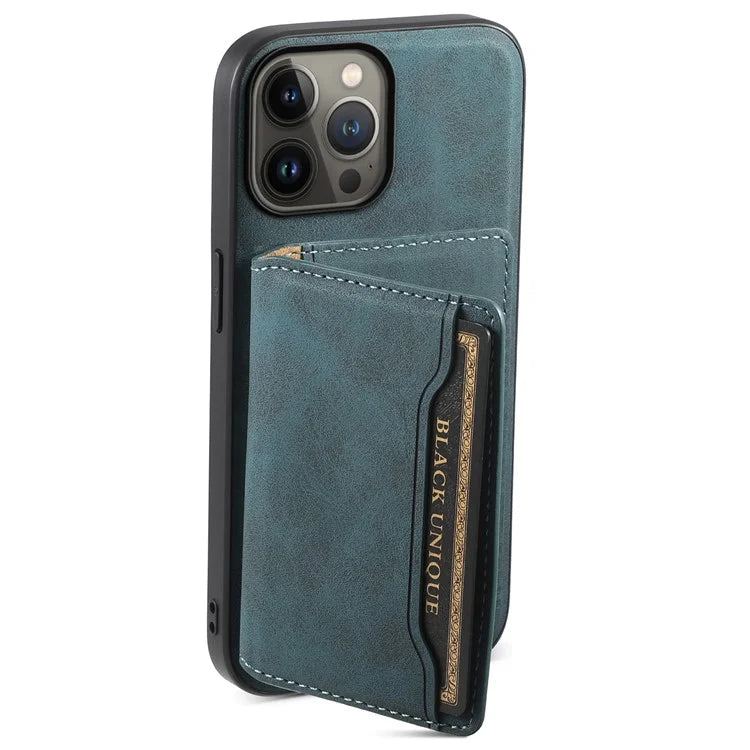 DENIOR D13 For iPhone 13 Pro Max 6.7 inch Case Magnetic Leather+TPU+PC Phone Cover with Card Bag