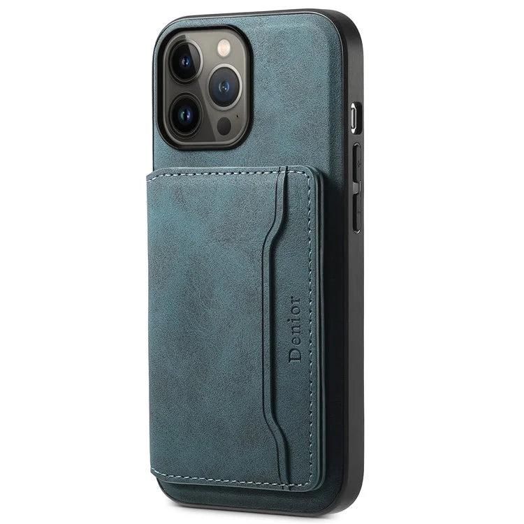 DENIOR D13 For iPhone 13 Pro Max 6.7 inch Case Magnetic Leather+TPU+PC Phone Cover with Card Bag