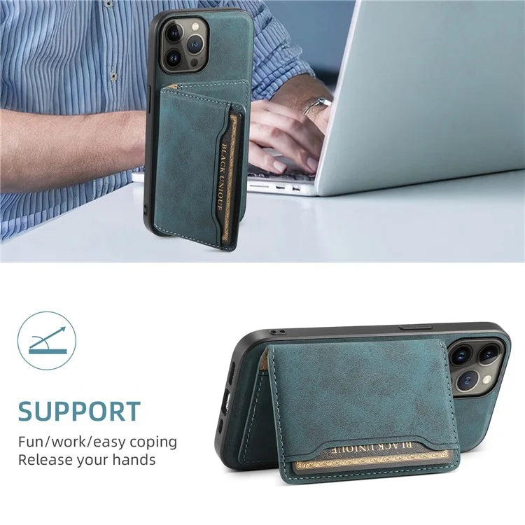 DENIOR D13 For iPhone 13 Pro Max 6.7 inch Case Magnetic Leather+TPU+PC Phone Cover with Card Bag