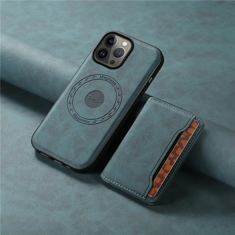 DENIOR D13 For iPhone 13 Pro Max 6.7 inch Case Magnetic Leather+TPU+PC Phone Cover with Card Bag